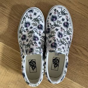 White Floral Vans Womens 8.5